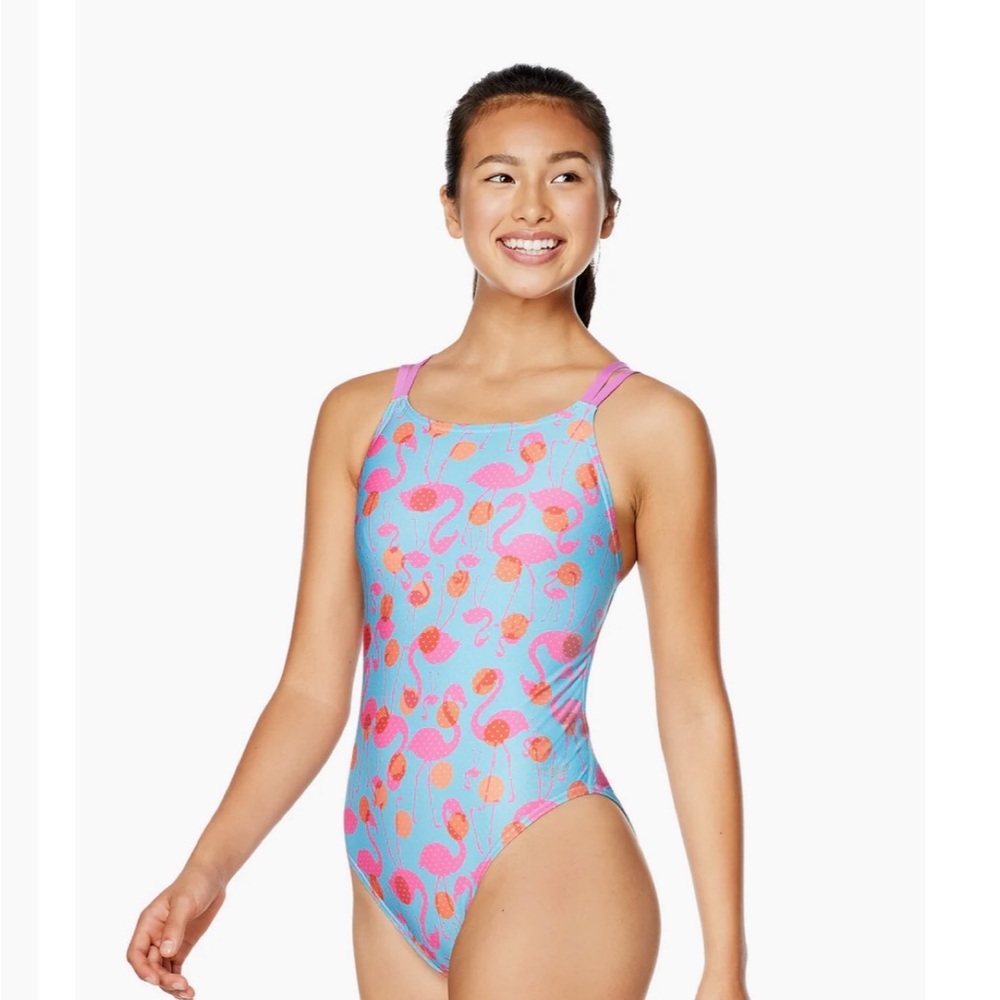 Speedo Blue and Pink Flamingo One Piece Swimsuit